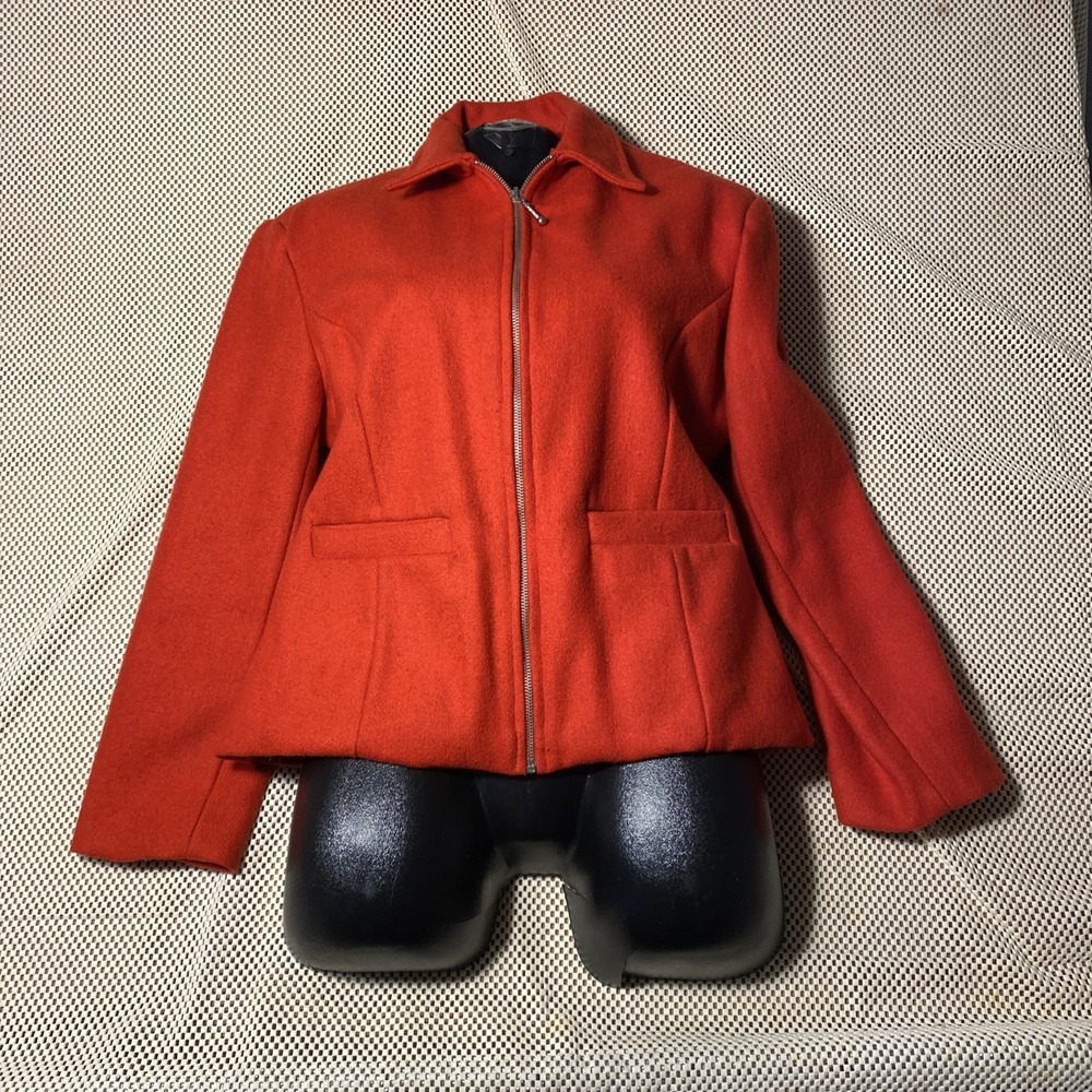 Wool‎ Jacket Vintage Agree Red Coat Zipper Front Besom Pockets Women's 10-12 / M - Picture 4 of 8